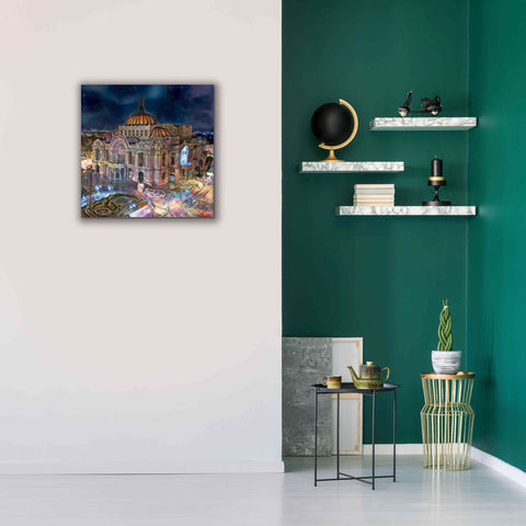 Image of 'Mexico City Palace of Fine Arts at night' by Pedro Gavidia, Canvas Wall Art,26 x 26