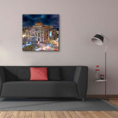 Image of 'Mexico City Palace of Fine Arts at night' by Pedro Gavidia, Canvas Wall Art,37 x 37