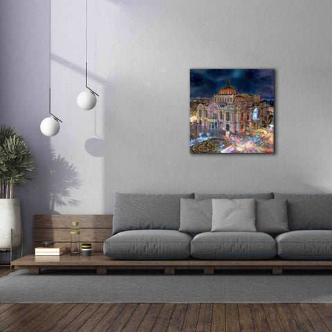 Image of 'Mexico City Palace of Fine Arts at night' by Pedro Gavidia, Canvas Wall Art,37 x 37