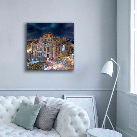 Image of 'Mexico City Palace of Fine Arts at night' by Pedro Gavidia, Canvas Wall Art,37 x 37