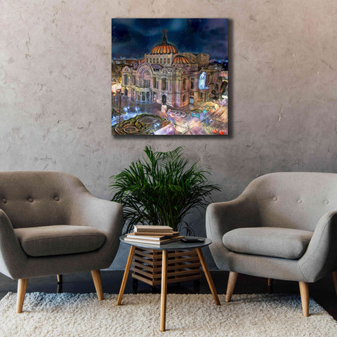 Image of 'Mexico City Palace of Fine Arts at night' by Pedro Gavidia, Canvas Wall Art,37 x 37