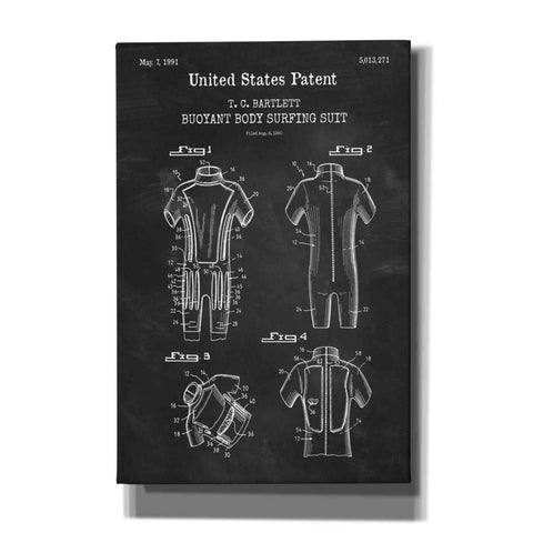 Image of 'Body Surfing Suit Blueprint Patent Chalkboard,' Canvas Wall Art