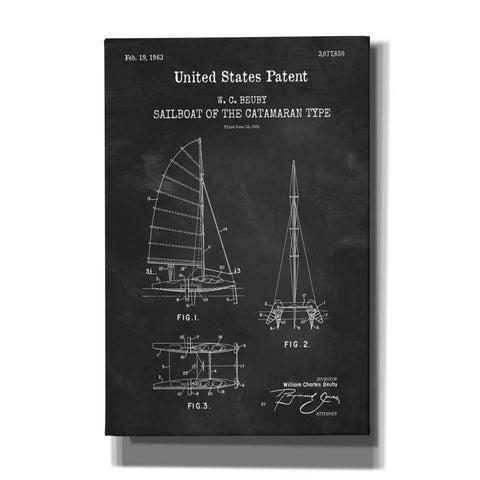 Image of 'Catamaran Sailboat Blueprint Patent Chalkboard,' Canvas Wall Art