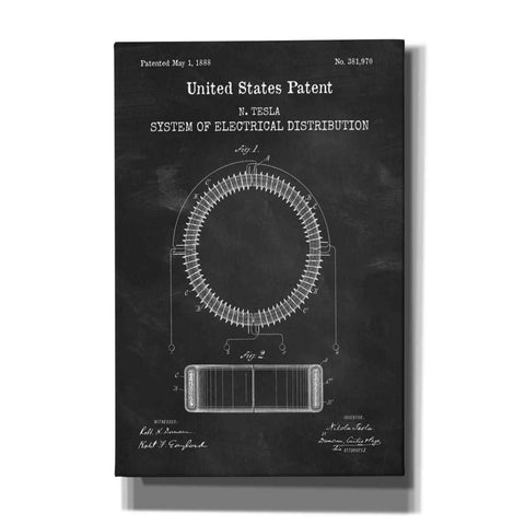 Image of 'Tesla's System of Electrical Distribution Blueprint Patent Chalkboard,' Canvas Wall Art