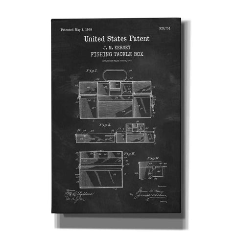 Image of 'Fishing Tackle Box Blueprint Patent Chalkboard,' Canvas Wall Art
