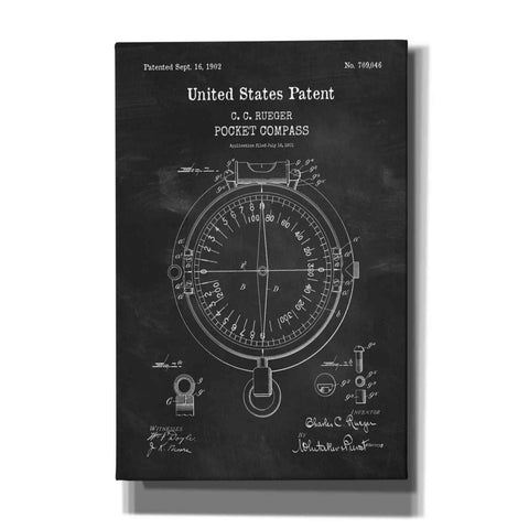 Image of 'Pocket Compass Blueprint Patent Chalkboard,' Canvas Wall Art