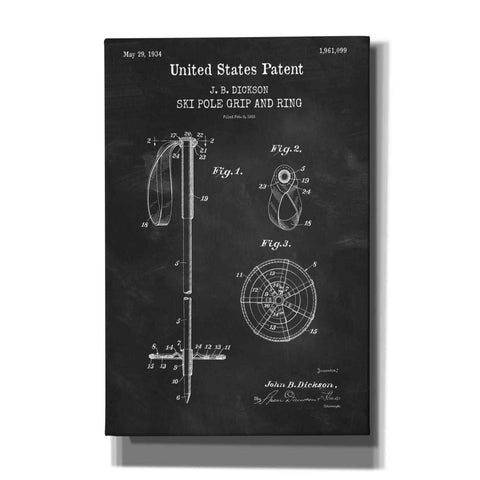 Image of 'Ski Pole Grip and Ring Blueprint Patent Chalkboard,' Canvas Wall Art