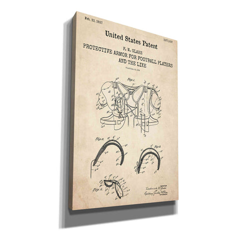 Image of 'Protective Armor for Football Blueprint Patent Parchment,' Canvas Wall Art