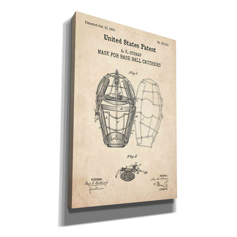 Image of 'Baseball Catchers Mask Blueprint Patent Parchment,' Canvas Wall Art