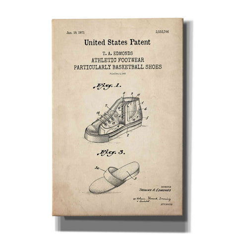 Image of 'Basketball Shoes Blueprint Patent Parchment,' Canvas Wall Art