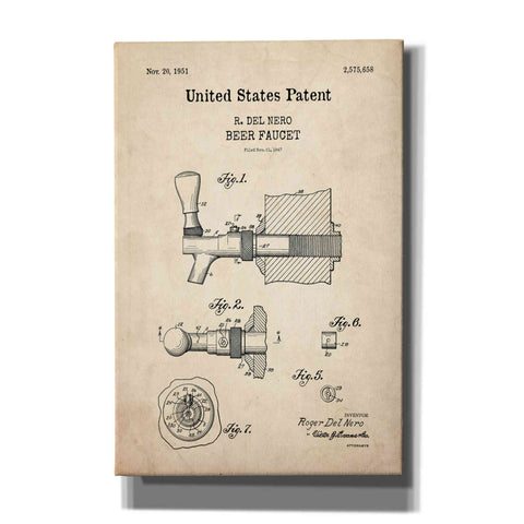 Image of 'Beer Faucet Blueprint Patent Parchment,' Canvas Wall Art