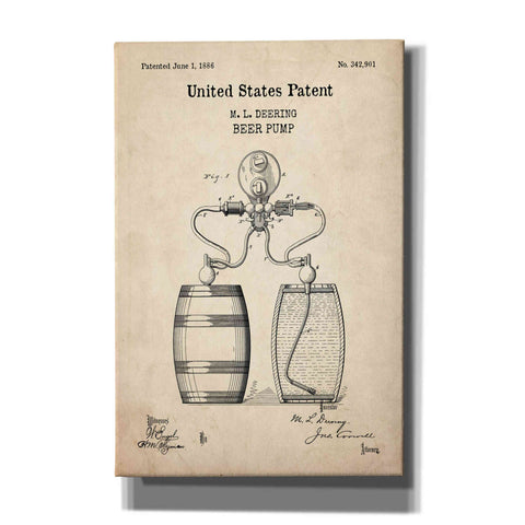 Image of 'Beer Pump Blueprint Patent Parchment,' Canvas Wall Art