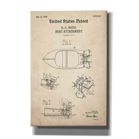 Image of 'Boat Attachment Blueprint Patent Parchment,' Canvas Wall Art