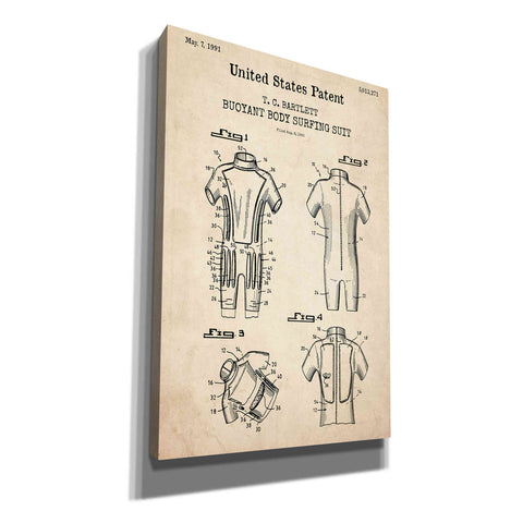 Image of 'Body Surfing Suit Blueprint Patent Parchment,' Canvas Wall Art