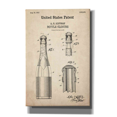 Image of 'Bottle Closure Blueprint Patent Parchment,' Canvas Wall Art