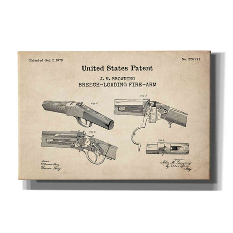 Image of 'Breech Loading Fire Arm Blueprint Patent Parchment,' Canvas Wall Art