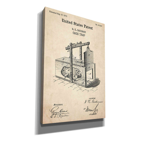 Image of 'Cage Trap Blueprint Patent Parchment,' Canvas Wall Art