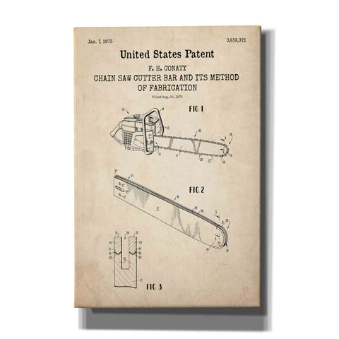 Image of 'Chainsaw Blueprint Patent Parchment,' Canvas Wall Art
