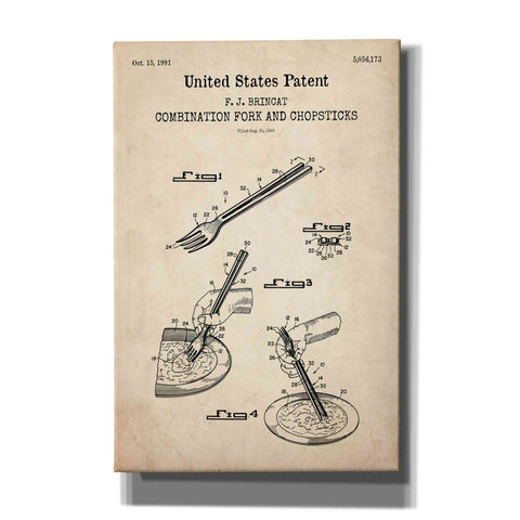 Image of 'Chopsticks Blueprint Patent Parchment,' Canvas Wall Art