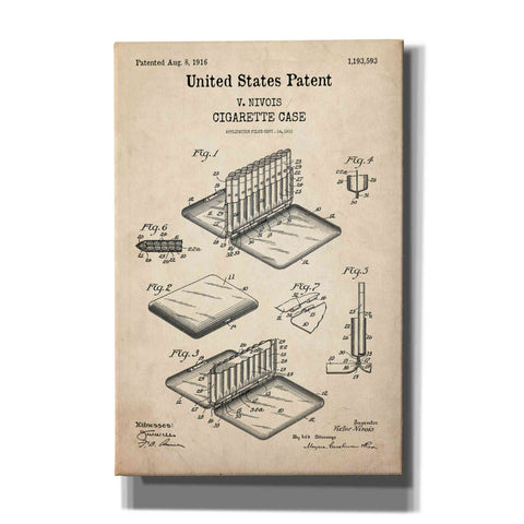 Image of 'Cigarette Case Blueprint Patent Parchment,' Canvas Wall Art