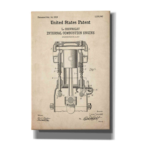 Image of 'Combustion Engine Blueprint Patent Parchment,' Canvas Wall Art