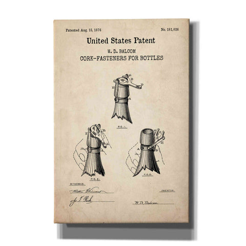 Image of 'Cork Fastener Blueprint Patent Parchment,' Canvas Wall Art
