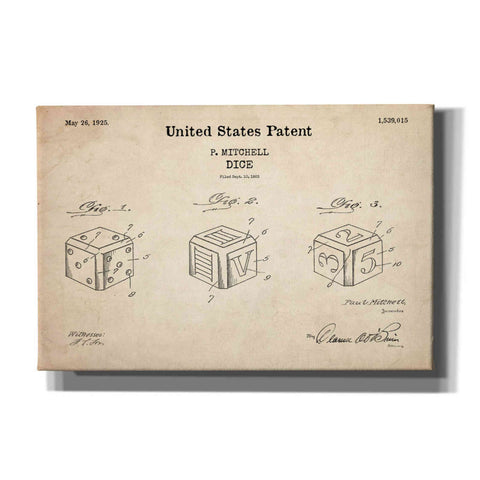 Image of 'Dice Blueprint Patent Parchment,' Canvas Wall Art