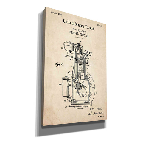 Image of 'Diesel Engine Blueprint Patent Parchment,' Canvas Wall Art