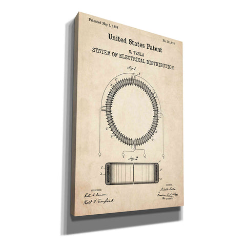 Image of 'Tesla's System of Electrical Distribution Blueprint Patent Parchment,' Canvas Wall Art