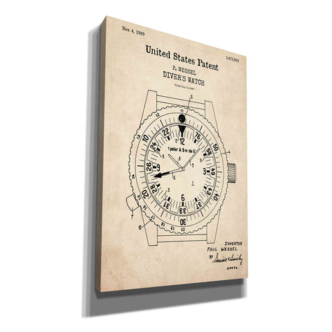 Image of 'Diver's Watch Blueprint Patent Parchment,' Canvas Wall Art