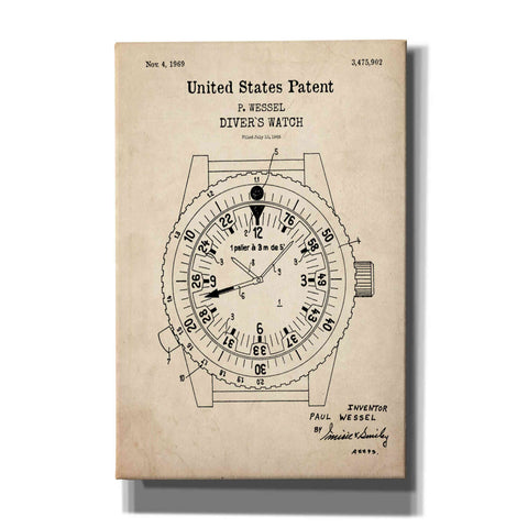 Image of 'Diver's Watch Blueprint Patent Parchment,' Canvas Wall Art