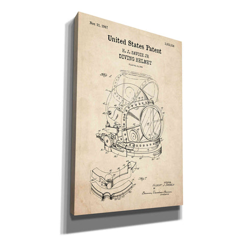 Image of 'Diving Helmet Blueprint Patent Parchment,' Canvas Wall Art