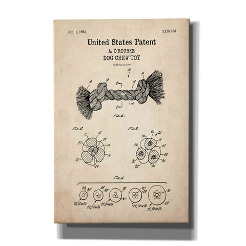 Image of 'Dog Chew toy Blueprint Patent Parchment,' Canvas Wall Art