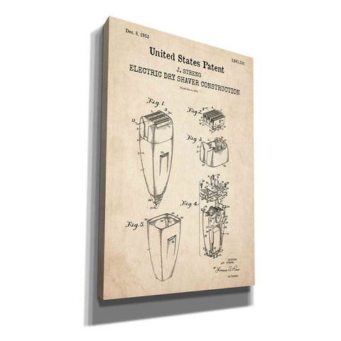 Image of 'Dry Shaver Blueprint Patent Parchment,' Canvas Wall Art