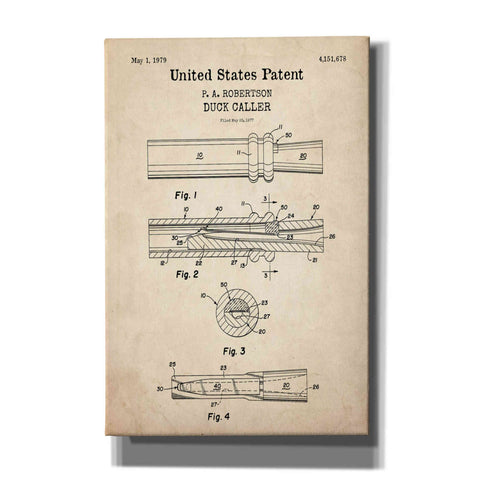Image of 'Duck Caller Blueprint Patent Parchment,' Canvas Wall Art