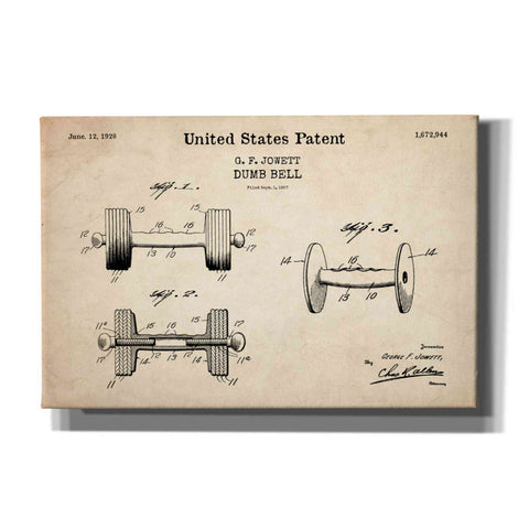 Image of 'Dumbbell Blueprint Patent Parchment,' Canvas Wall Art