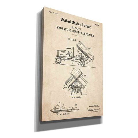 Image of 'Dump Truck Blueprint Patent Parchment,' Canvas Wall Art