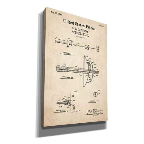 Image of 'Fencing Foil Blueprint Patent Parchment,' Canvas Wall Art