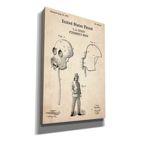 Image of 'Fireman's Mask Blueprint Patent Parchment,' Canvas Wall Art