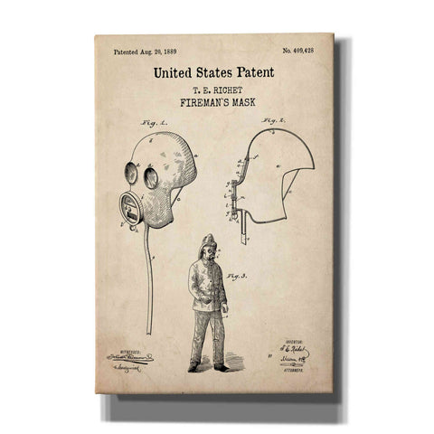 Image of 'Fireman's Mask Blueprint Patent Parchment,' Canvas Wall Art