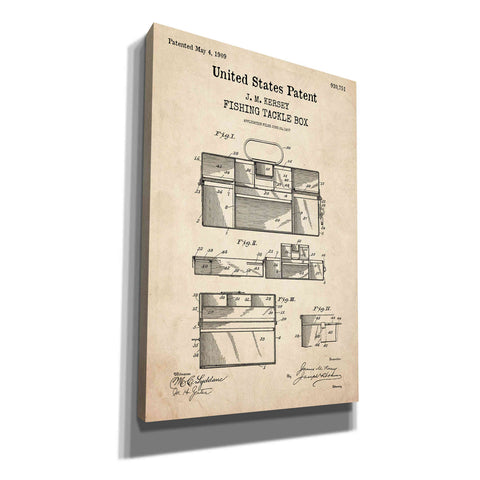 Image of 'Fishing Tackle Box Blueprint Patent Parchment,' Canvas Wall Art