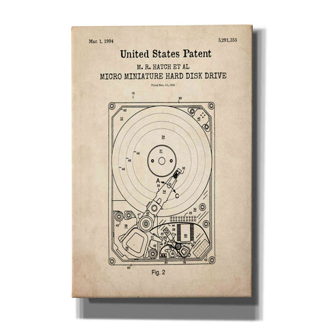 Image of 'Hard Disk Drive Blueprint Patent Parchment,' Canvas Wall Art