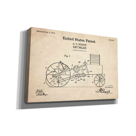 Image of 'HayBaler Blueprint Patent Parchment,' Canvas Wall Art