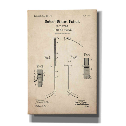 Image of 'Hockey Stick Blueprint Patent Parchment,' Canvas Wall Art