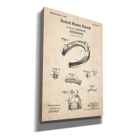 Image of 'Horseshoe Blueprint Patent Parchment,' Canvas Wall Art