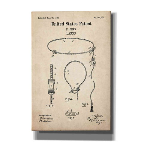 Image of 'Lasso Blueprint Patent Parchment,' Canvas Wall Art