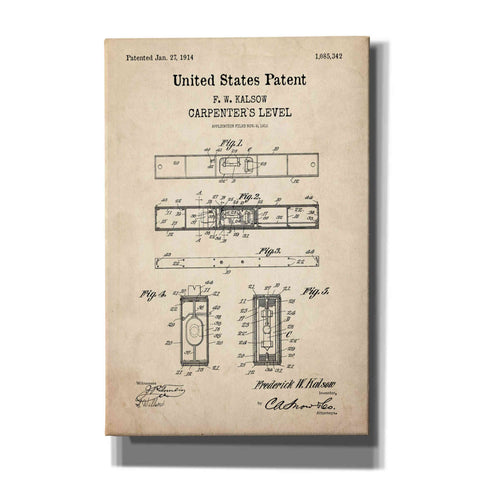 Image of 'Carpenter's Level Blueprint Patent Parchment,' Canvas Wall Art