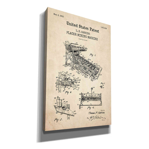 Image of 'Mining Machine Blueprint Patent Parchment,' Canvas Wall Art