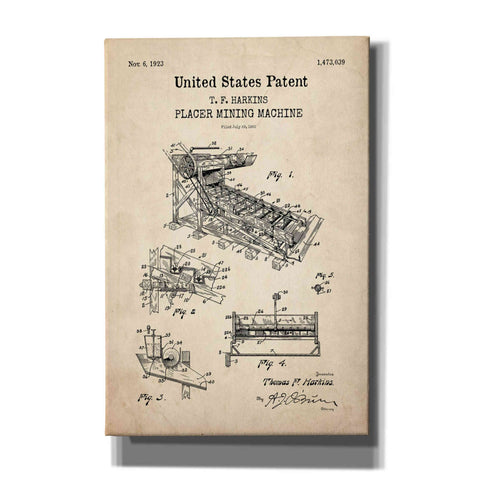 Image of 'Mining Machine Blueprint Patent Parchment,' Canvas Wall Art