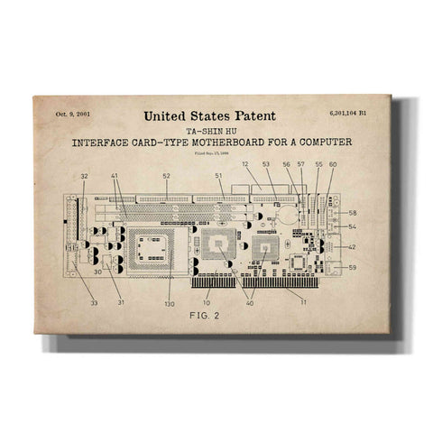 Image of 'Computer Motherboard Blueprint Patent Parchment,' Canvas Wall Art